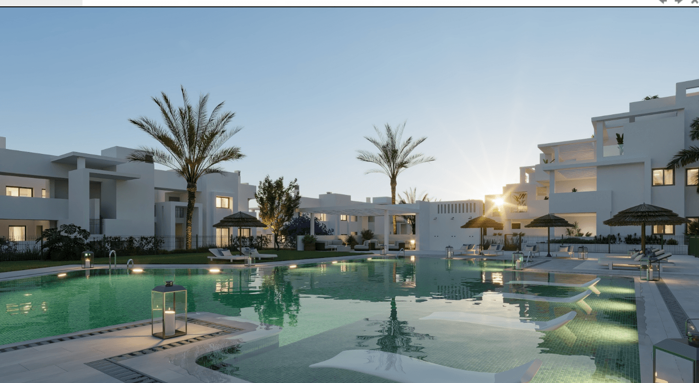 Estepona új építésű lakóparkjában, exkluzív 1 hálószobás , amerikai-konyhás nappalis 30nm-es erkéllyel eladó!